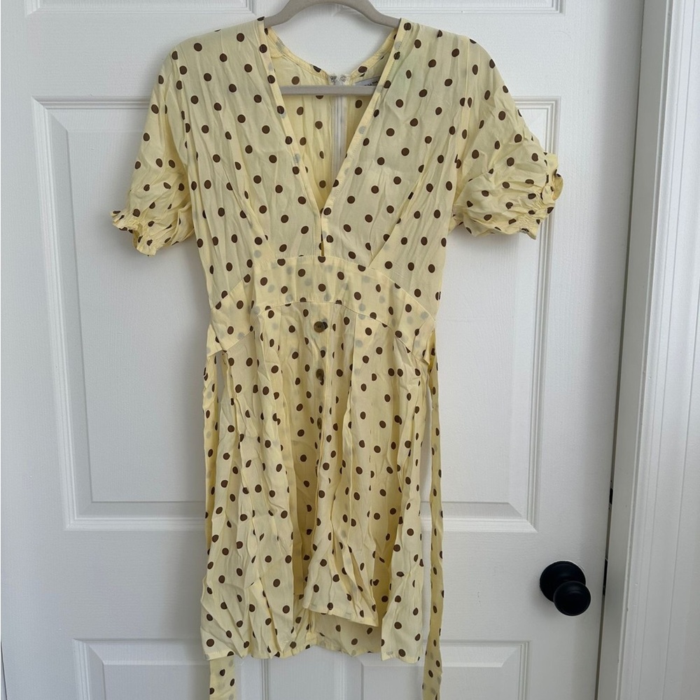 Faithfull the Brand Vanelli Midi Dress Style Dot Print Lemon